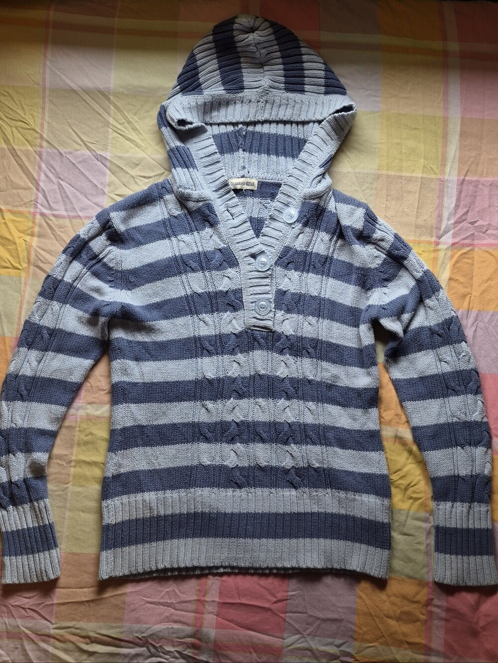 Striped Hooded Knit Pullover for Kids - Blue & Light Blue